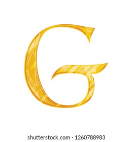 Shiny gold letter G illustration in a golden metallic vector design with an old fashioned ancient medieval or medieval font style