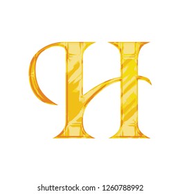 Shiny gold letter H illustration in a golden metallic vector design with an old fashioned ancient medieval or medieval font style
