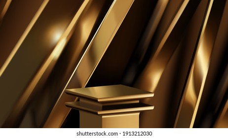 Shiny Gold Luxury Empty Platform Or Podium Scene Template For Product Presentation With Realistic 3d Abstract Backdrop Realistic Vector