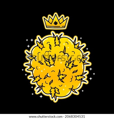 Shiny gold marijuana weed bud t-shirt print design. Vector hand drawn trendy cartoon logo illustration. Gold cannabis, weed,marijuana fashion print for t-shirt, poster, card, logo, sticker concept