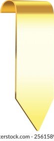 Shiny gold metal bookmark featuring a gracefully curved top edge and a pointed bottom edge, offering a sleek, elegant design ideal for marking pages in books or literature