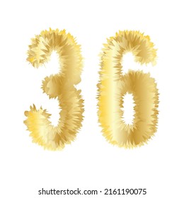 Shiny gold number 36 isolated on white