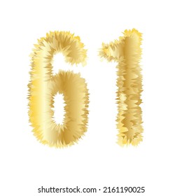 Shiny gold number 61 isolated on white