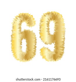 Shiny gold number 69 isolated on white