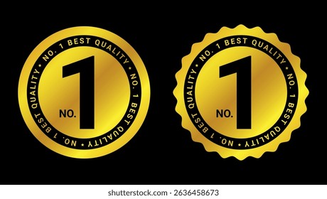 shiny gold number one best quality badges in round shapes with bold text on black background	