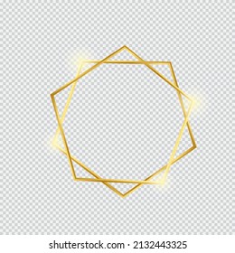 marco de polígono dorado brillante con efecto brillante fondo transparente, ilustración vectorial