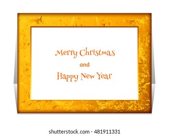 Shiny gold rectangle picture frame on white, eps10 vector illustration