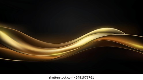 Glänzende goldene Bänder, die ein Wellenmuster erzeugen. Premium Vektorgrafik Hintergrund für luxuriösen und eleganten Bildschirmhintergrund.