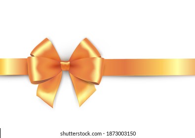 Shiny gold satin ribbon on white background. Vector