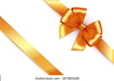 Shiny gold satin ribbon on white background. Vector