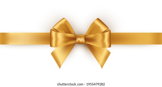 Shiny gold satin ribbon on white background