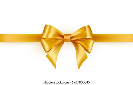 Shiny gold satin ribbon on white background. Vector decoration for gift card and discount voucher.