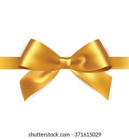 Shiny gold satin ribbon on white background. Vector Christmas gift, valentines day, birthday  wrapping element