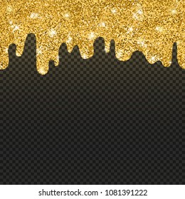 Shiny gold seamless border. Vector golden glaze edging. Gold glitter seamless texture on transparent background. Sparkly banner for cards, banner, company style, invitation