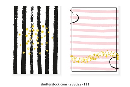Shiny Gold Sequins. Stripe Xmas Textile. Black Festive Particles. Pink Premium Print. Golden Romantic Spray. Christmas Wallpaper Set. Rose Paint. Pink Shiny Gold Sequins