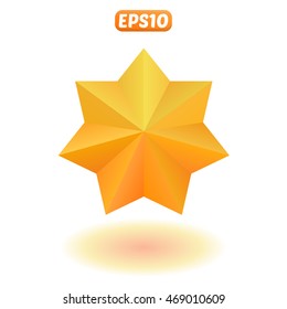 Shiny gold seven-pointed star with shadow. Isolated, vector, eps 10.