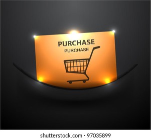 Shiny gold shopping cart icon in dark pocket