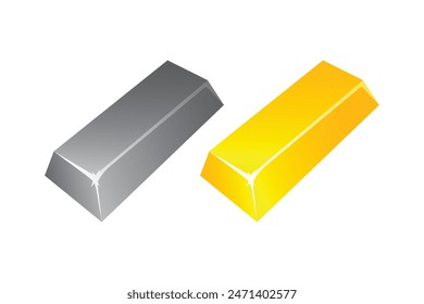 Barras de oro brillante y plata aisladas sobre un fondo blanco.