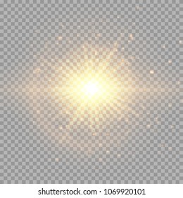A shiny gold star with shiny particles on a transparent background. Festive vector illustration