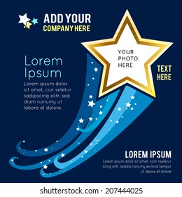 Shiny Gold Star with space. Illustration for design on blue background