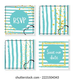 Shiny Gold Template. White Stylish Painting. Glittery Design. Hand Drawn Wallpaper Set. Golden Carnival Concept. Stripe Fashion Flyer. Festive Illustration. Turquoise Shiny Gold Template
