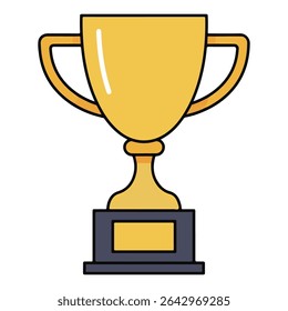A shiny gold trophy cup on a stand. A classic symbol of victory, achievement, success, and winning. Perfect for sports competitions, business awards, and recognition concepts.