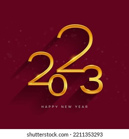 Shiny Golden 2023 Number Against Red Background For Happy New Year Concept.