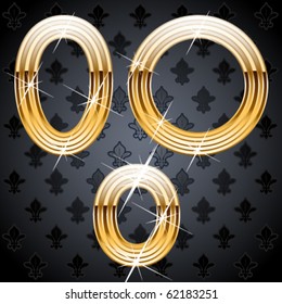 Shiny golden alphabet on a chic victorian background.  Character o