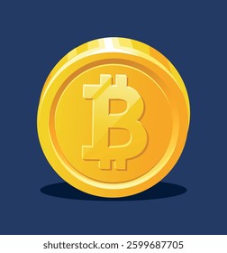 Shiny golden Bitcoin coin with crypto design