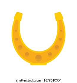 Shiny golden blacksmith horseshoe vector flat icon, lucky symbol isolated on white illustration
