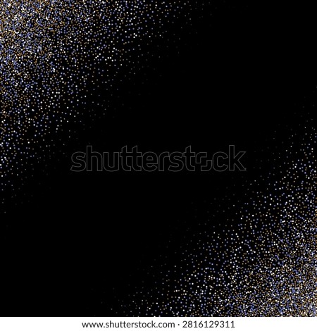 Shiny golden and blue small confetti in opposite corners on a black background. EPS 10