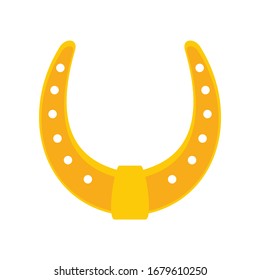 Shiny golden cartoon horseshoe vector flat icon, lucky symbol isolated on white illustration