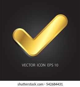 Shiny golden Check icon on Black background. Vector illustration eps 10.