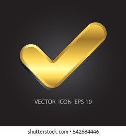 Shiny golden Check icon on Black background. Vector illustration eps 10.
