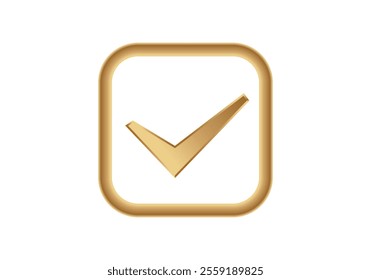 Shiny golden checkbox icon featuring a clear check mark. minimalist design symbolizing approval.