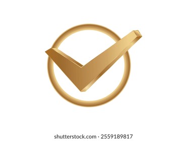 A shiny golden checkmark inside a circle, symbolizing completion, success, and approval.