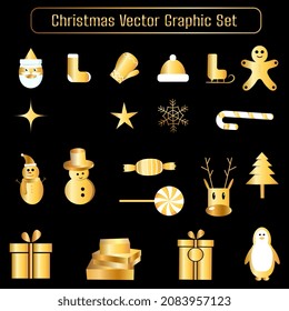 brillante tema navideño dorado vectorial objetos gráficos sobre fondo negro. 