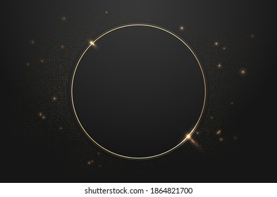 Shiny golden circle frame on dark background - copy space for your text. Vector illustration.