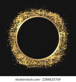 Shiny golden circle frame on dark background - copy space for your text. Vector illustration.