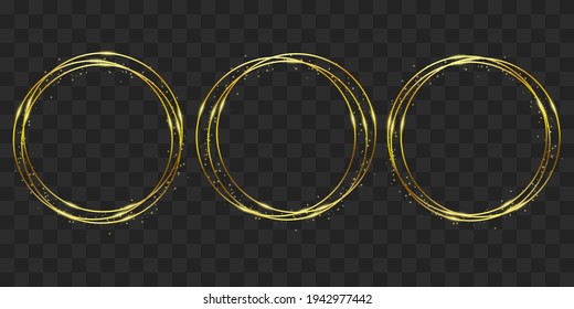 Shiny golden circle, ring, round frame with dust vector, lights illustration on transparent background