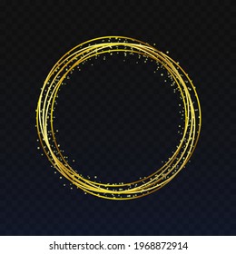 Círculo dorado brillante, anillo, vectores de luces redondas, ilustración de fondo transparente