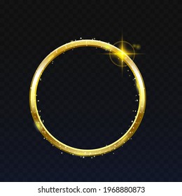 Shiny golden circle, ring, round frame with lights vector illustration on transparent background