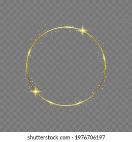 Shiny golden circle, ring, round frame with dust vector illustration on transparent background set