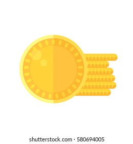 Shiny golden coins icon in flat style design. Irish St. Patrick Day symbol of luck. Lucky treasure element. Vector illustration.