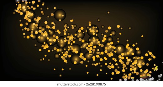 Shiny Golden Confetti Drops on Black – Perfect for Luxury Greeting Cards. Decorative element. Luxury background for your design, greeting cards, invitations, gift,