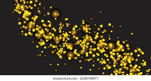 Shiny Golden Confetti Drops on Black – Perfect for Luxury Greeting Cards. Decorative element. Luxury background for your design, greeting cards, invitations, gift,