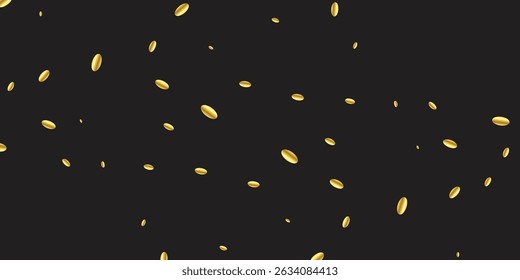 Shiny Golden Confetti Falling Gracefully on Black Background – Elegant Celebration Effect. Falling shiny golden confetti isolated on transparent background. Bright festive tinsel of gold color.