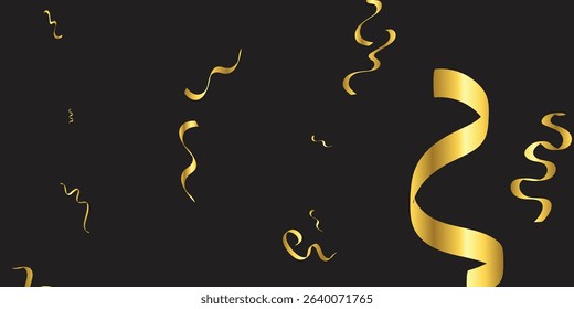 Shiny Golden Confetti Falling Gracefully on Black Background – Elegant Celebration Effect. Falling shiny golden confetti isolated on transparent background. Bright festive tinsel of gold color.