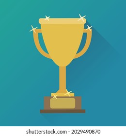 Shiny golden cup on a blue background (flat design)