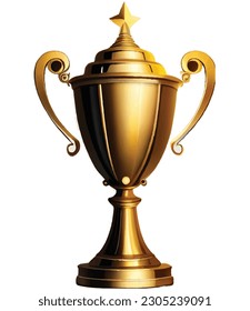Shiny Golden Cup Vector Illustration - Trophy Cup, Champion Trophy, Winner Prize - Symbol of Success and Achievement in Sports and Competition